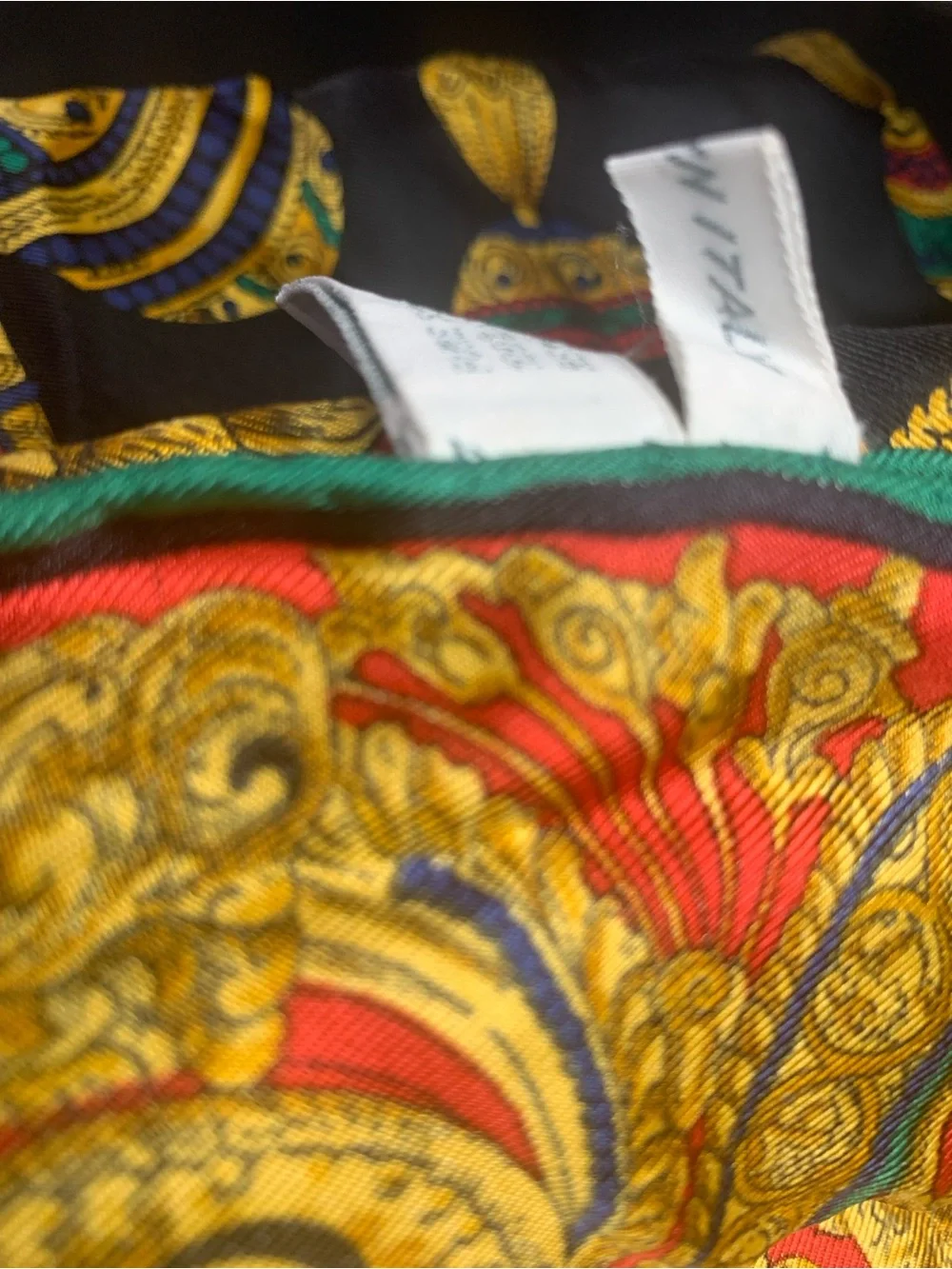 Dior Red, Gold & Teal Baroque Silk Scarf